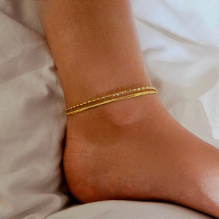 Tarnishfree ANKLET 18K Gold ZIRCONIA round charm,adjustable Chain double layer gold waterproof anklet ,stacking waterproof gold anklet