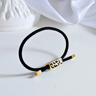 Minimalist Animal pattern 18K Gold plated Slider black fabric bracelet,stacking black and gold bracelet