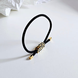 Minimalist Animal pattern 18K Gold plated Slider black fabric bracelet,stacking black and gold bracelet