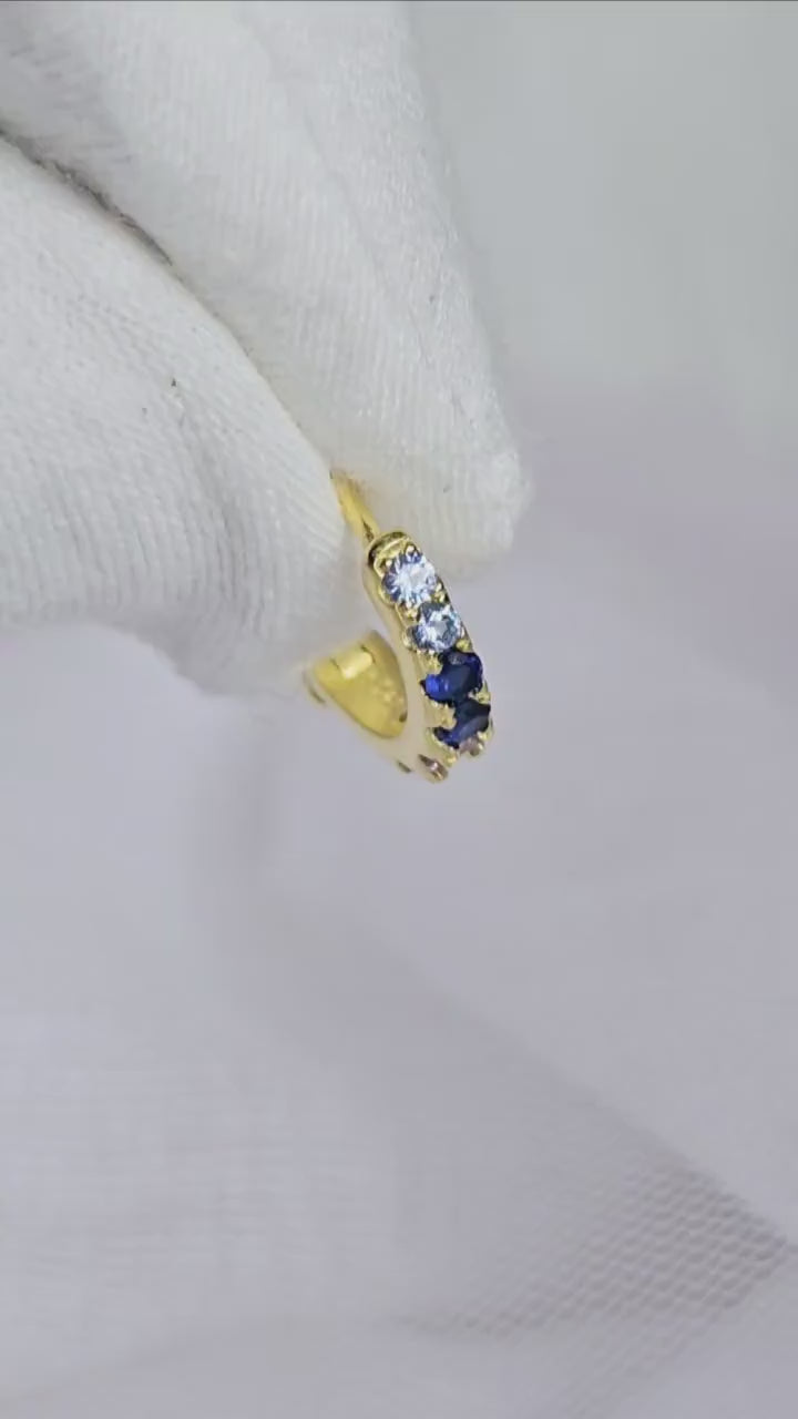 16k Gold Sterling Silver Graded Blue cubic zirconia Hoop earrings,gift for her,blue purple gem studded gold hoops ear stacking